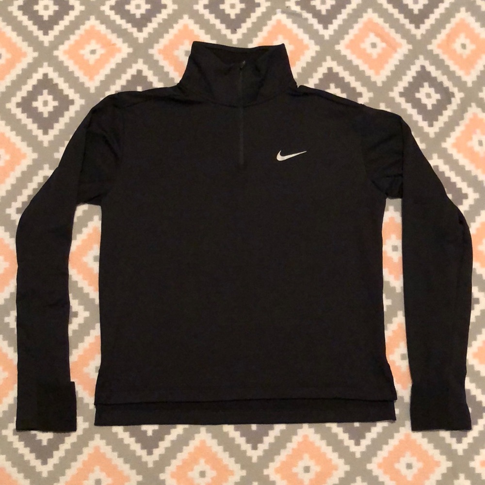 Nike Black Long Sleeve Quarter-Zip Top with Silver Swoosh
